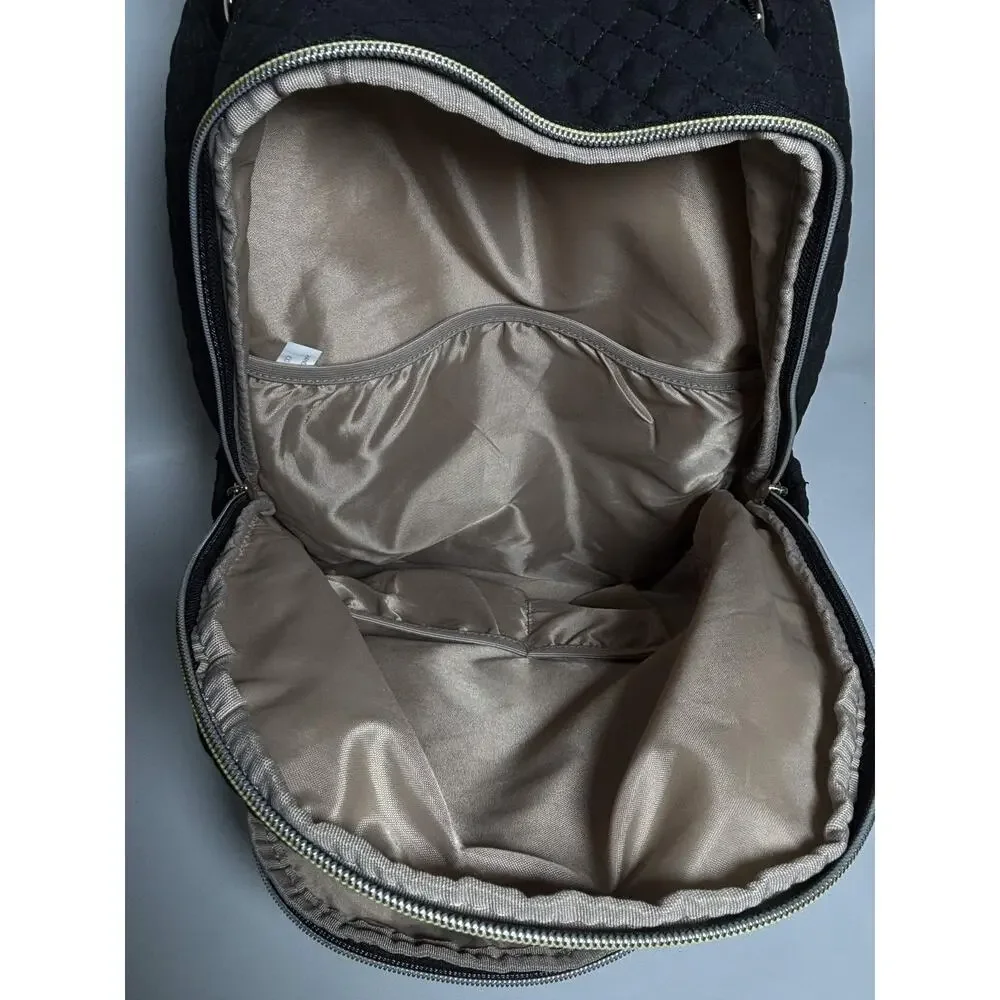 Light Flight Black Quilted Backpack Gold Zipper Travel School Bag